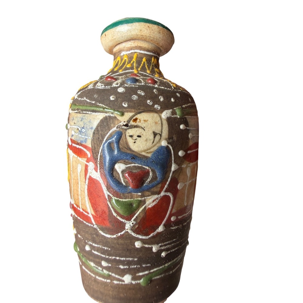 Japanese Satsuma Miniature Vase Raised Moriage Hand Painted Gilt Floral Pottery